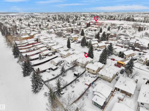Snowy aerial view featuring a residential view - 17122 96 Street, Edmonton, AB - Outdoor With View