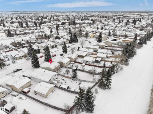 Snowy aerial view featuring a residential view - 17122 96 Street, Edmonton, AB - Outdoor With View