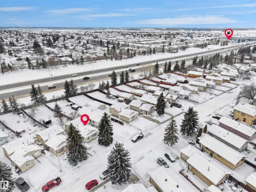 Snowy aerial view featuring a residential view - 17122 96 Street, Edmonton, AB - Outdoor With View