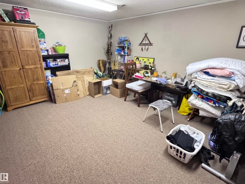 Carpeted home office featuring a textured ceiling - 10503 110 Street, Westlock, AB 