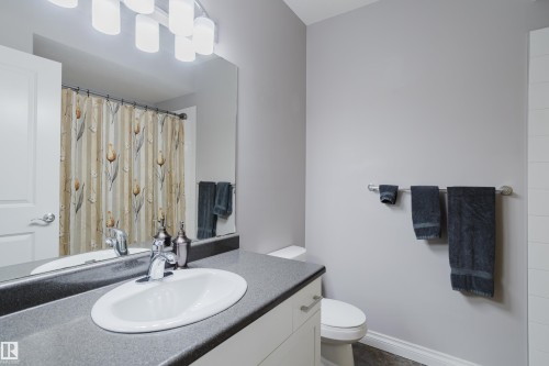 Full bathroom featuring vanity and curtained shower - 326 West Haven Drive, Leduc, AB - Indoor Photo Showing Bathroom