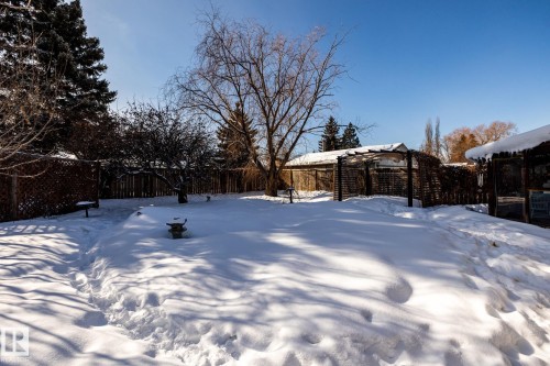 Yard covered in snow with a fenced backyard - 69 Amherst Crescent, St. Albert, AB - Outdoor