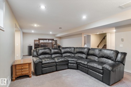 Carpeted living room with recessed lighting - 66 Nadine Way, St. Albert, AB - Indoor Photo Showing Living Room