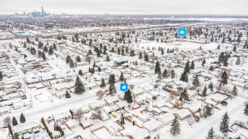 Snowy aerial view featuring a view of city - 8908 130 Avenue Nw, Edmonton, AB - Outdoor With View