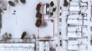 Aerial view of property and surrounding area with property parcel outlined - 13908 64 Street, Edmonton, AB 