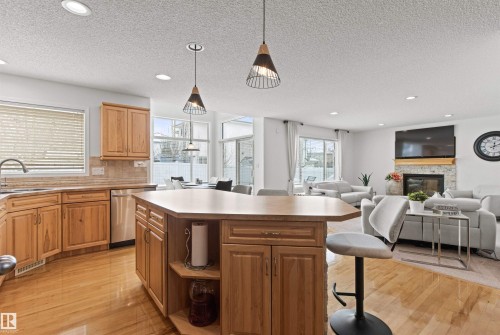 170 Galland Crescent, Edmonton, AB - Indoor Photo Showing Kitchen With Fireplace