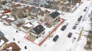 Snowy aerial view featuring property parcel outlined and a residential view - 7804 Schmid Place, Edmonton, AB  - Outdoor With View 