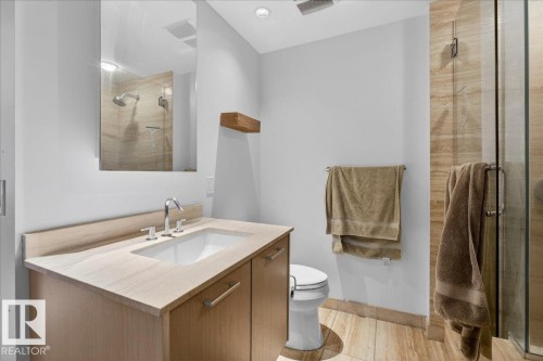 Bathroom with vanity and a shower stall - 301 2504 109 Street, Edmonton, AB - Indoor Photo Showing Bathroom