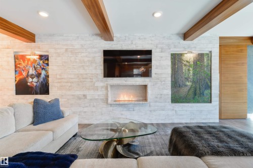 9213 97 Street, Edmonton, AB - Indoor Photo Showing Living Room With Fireplace