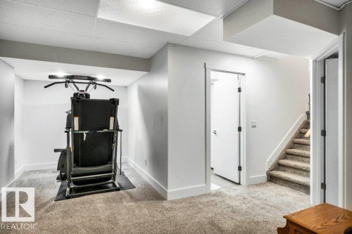 Workout room with light colored carpet and a drop ceiling - 6485 King Wynd, Edmonton, AB - Indoor Photo Showing Other Room