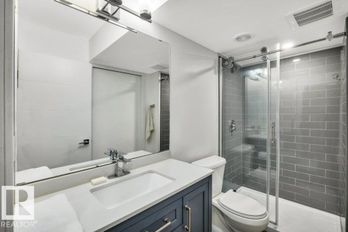 Bathroom with vanity and a shower stall - 6485 King Wynd, Edmonton, AB - Indoor Photo Showing Bathroom