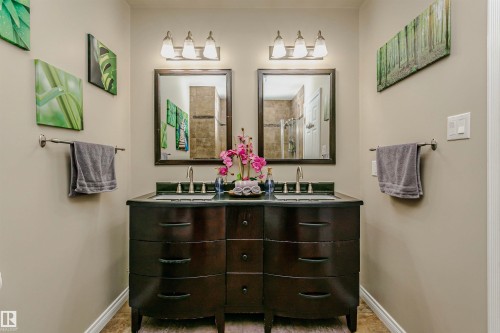Bathroom featuring double vanity and a tile shower - 18507 92 Avenue, Edmonton, AB - Indoor Photo Showing Bathroom