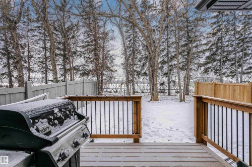 Snow covered deck with a grill and a fenced backyard - 7322 Chivers Crescent, Edmonton, AB - Outdoor