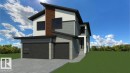 View of front facade featuring a front yard, a garage, driveway, and stone siding - 7026 Kiviaq Crescent, Edmonton, AB  - Outdoor 