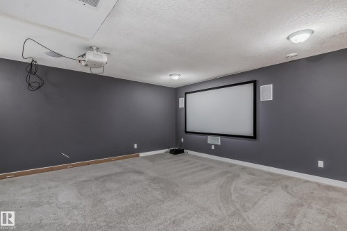 Home theater featuring light carpet and a textured ceiling - 1669 Hammond Crescent, Edmonton, AB - Indoor Photo Showing Other Room