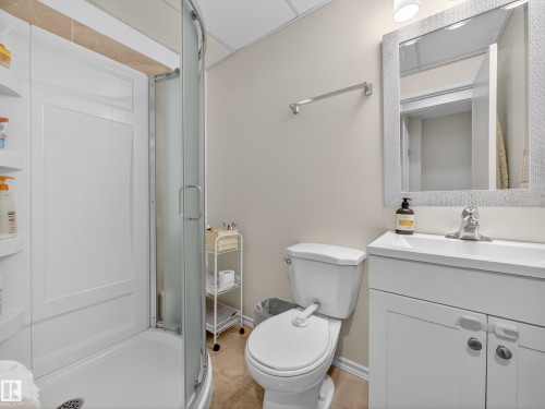 Bathroom featuring vanity and a shower stall - 4603 32 Avenue, Edmonton, AB - Indoor Photo Showing Bathroom