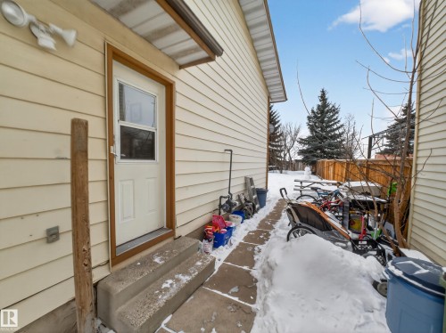 View of snow covered property entrance - 4603 32 Avenue, Edmonton, AB - Outdoor With Exterior