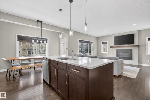 3333 West Court, Edmonton, AB - Indoor Photo Showing Kitchen With Fireplace With Double Sink