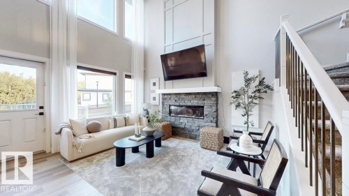 5805 Raven Crescent, Edmonton, AB - Indoor Photo Showing Living Room With Fireplace