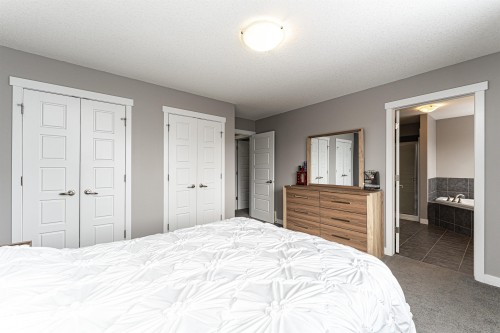Carpeted bedroom with two closets and ensuite bath - 115 57 Street, Edmonton, AB - Indoor Photo Showing Bedroom