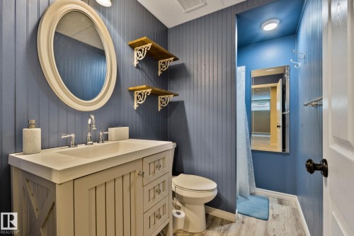 Half bath with vanity and light wood finished floors - 502 Westerra Boulevard, Stony Plain, AB - Indoor Photo Showing Bathroom