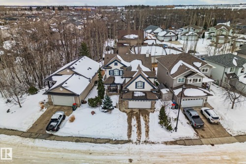 Snowy aerial view with a residential view - 502 Westerra Boulevard, Stony Plain, AB - Outdoor With Facade