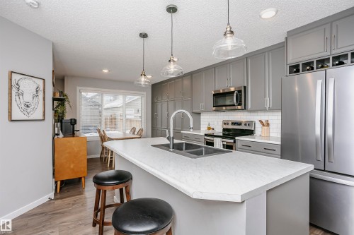 350 Desrochers Boulevard, Edmonton, AB - Indoor Photo Showing Kitchen With Stainless Steel Kitchen With Double Sink With Upgraded Kitchen