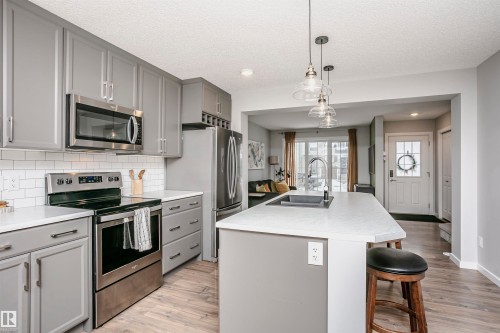 350 Desrochers Boulevard, Edmonton, AB - Indoor Photo Showing Kitchen With Stainless Steel Kitchen With Double Sink With Upgraded Kitchen