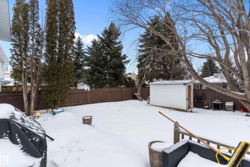 Yard covered in snow with a fenced backyard and a storage shed - 115 Walker Road, Edmonton, AB - Outdoor
