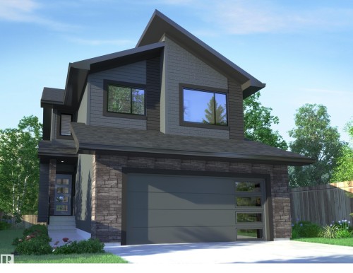 View of front of house with stone siding, an attached garage, and driveway - 6275 180 Avenue, Edmonton, AB - Outdoor