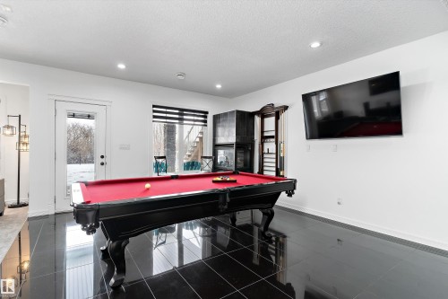 Game room with pool table, recessed lighting, and a textured ceiling - 1242 Starling Drive, Edmonton, AB - Indoor Photo Showing Other Room