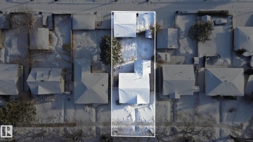 Aerial perspective of suburban area with property parcel outlined - 12225 134 Street, Edmonton, AB - 