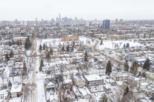 Snowy aerial view with a skyline view - 10623 75 Avenue, Edmonton, AB - Outdoor With View