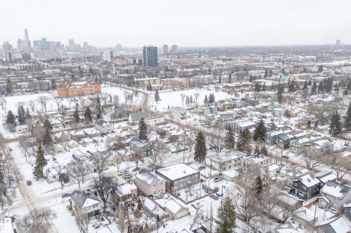 Snowy aerial view with a view of city - 10623 75 Avenue, Edmonton, AB - Outdoor With View