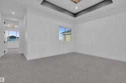 Spare room featuring a tray ceiling, carpet flooring, and recessed lighting - 