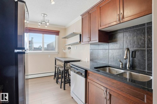 202 10555 83 Avenue, Edmonton, AB - Indoor Photo Showing Kitchen With Double Sink