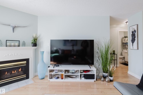 310 8907 106A Avenue, Edmonton, AB - Indoor Photo Showing Living Room With Fireplace
