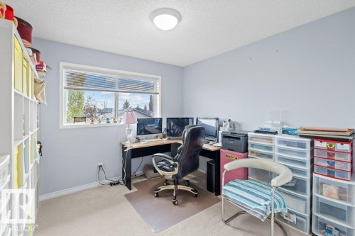 Office space featuring light carpet and a textured ceiling - 11608 11A Avenue, Edmonton, AB - Indoor Photo Showing Office