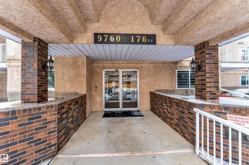 Entrance to property with stucco siding - 107 9760 176 St, Edmonton, AB - Outdoor