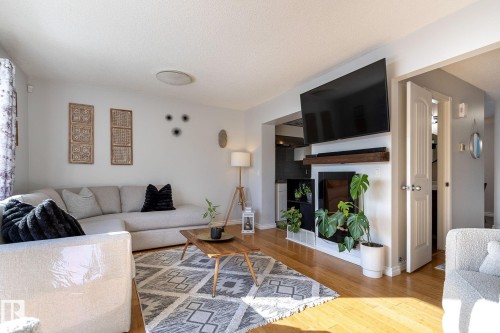 3859 85 Street, Edmonton, AB - Indoor Photo Showing Living Room With Fireplace
