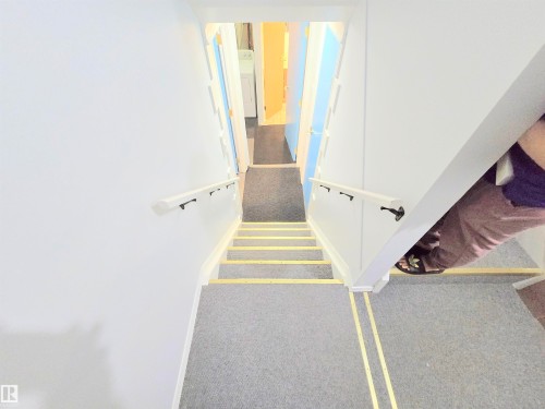 Staircase with carpet flooring - 80 Amberly Crest, Edmonton, AB - Indoor Photo Showing Other Room