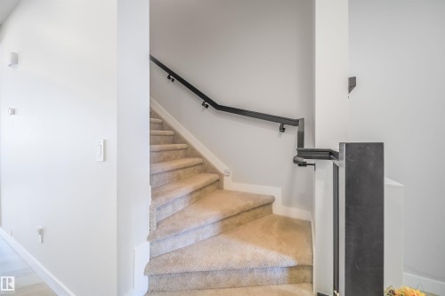 Stairway featuring baseboards and wood finished floors - 15 Chambery Crescent, St. Albert, AB - Indoor Photo Showing Other Room