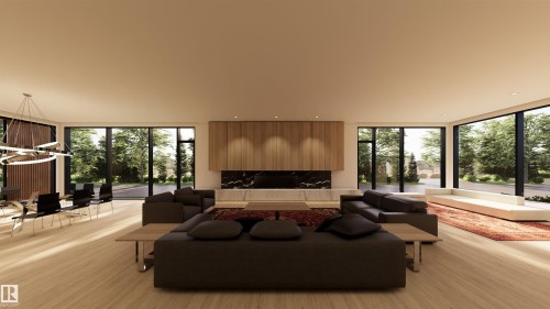 Sunken living room with healthy amount of natural light and light wood-type flooring - 9804 143 Street, Edmonton, AB - Indoor Photo Showing Living Room