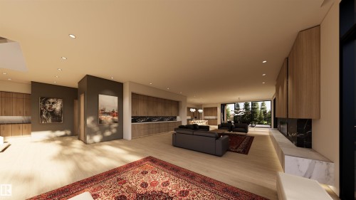 Living area featuring light wood-type flooring and recessed lighting - 9804 143 Street, Edmonton, AB - Indoor
