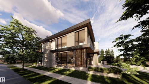 View of front facade featuring a front yard, a balcony, and stucco siding - 9804 143 Street, Edmonton, AB - Outdoor