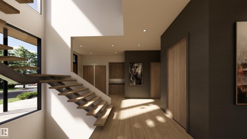 Staircase featuring recessed lighting and wood finished floors - 9804 143 Street, Edmonton, AB - Indoor Photo Showing Other Room