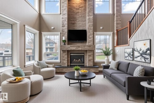 1254 Adamson Drive, Edmonton, AB - Indoor Photo Showing Living Room With Fireplace
