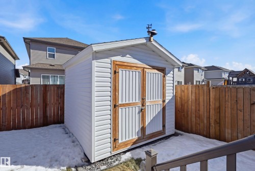 View of shed featuring a fenced backyard - 2031 Westerra Loop, Stony Plain, AB - Outdoor With Exterior