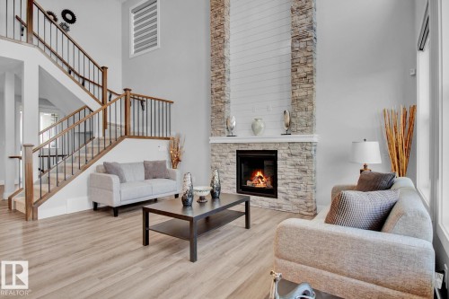 97 Mockingbird Crescent, Fort Saskatchewan, AB - Indoor Photo Showing Living Room With Fireplace