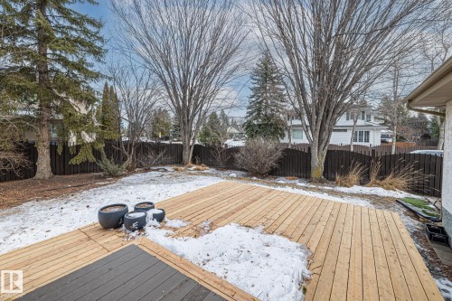 Snow covered deck featuring a fenced backyard - 175 Roy Street, Edmonton, AB - Outdoor With Deck Patio Veranda